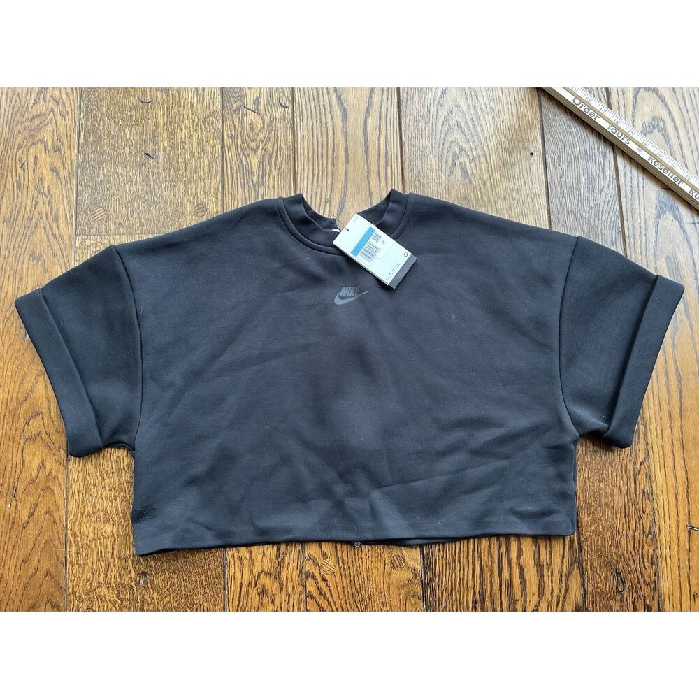 Nike Tech Fleece Cropped Top Size Medium Womens Black Sportswear Oversized - Picture 2 of 7